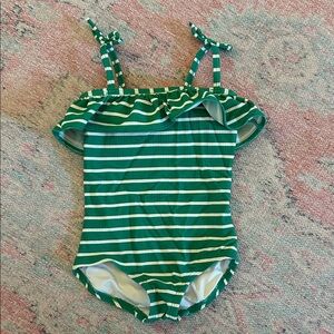 Hanna Andersson Green and White Striped Bathing Suit